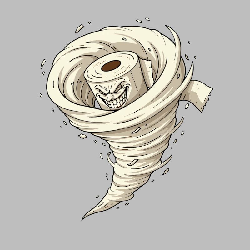 Tornade faite de papier toilette avec une grimace