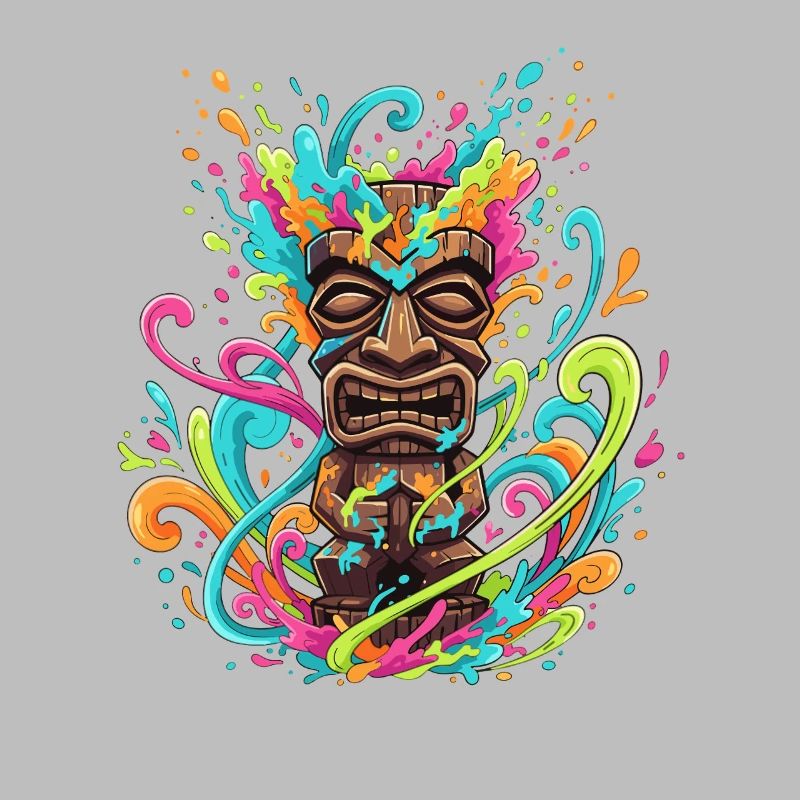 Masque Tiki dans une explosion de couleur