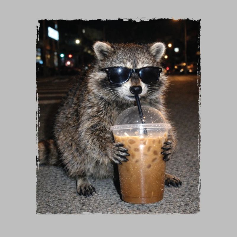 Waschbär-Eiskaffee-Chaos Koffein-Meme-Humor