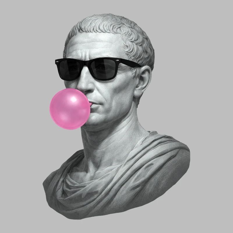 Caesar with sunglasses and chewing gum