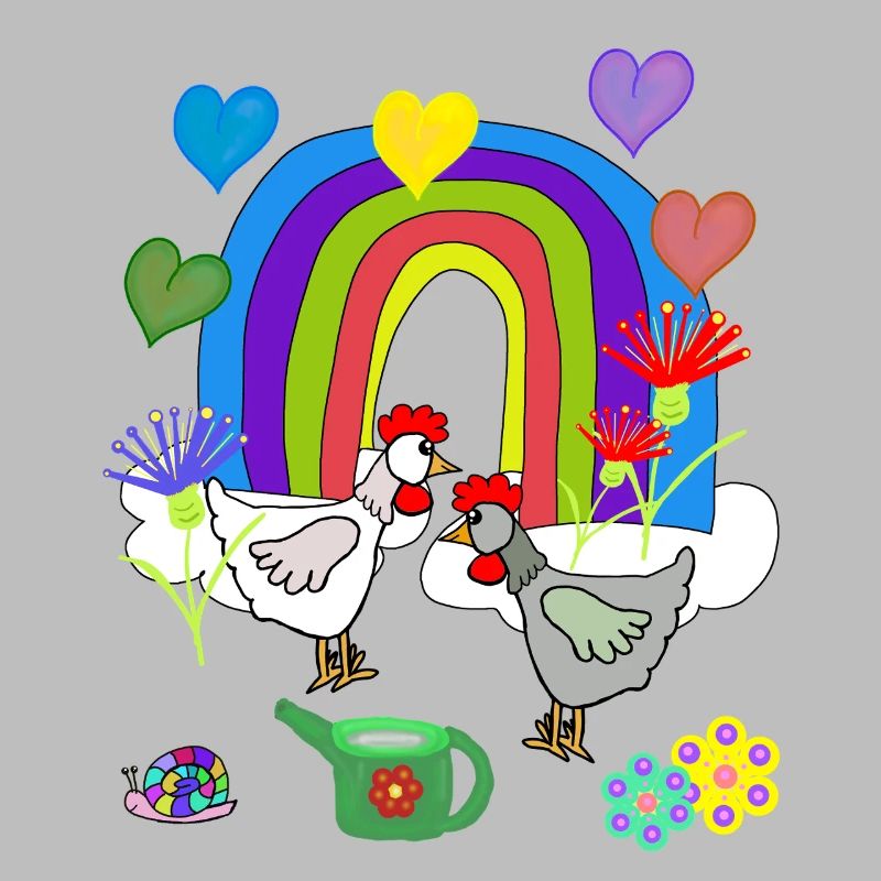 Children's Fantasy Rainbow Flowers Chickens