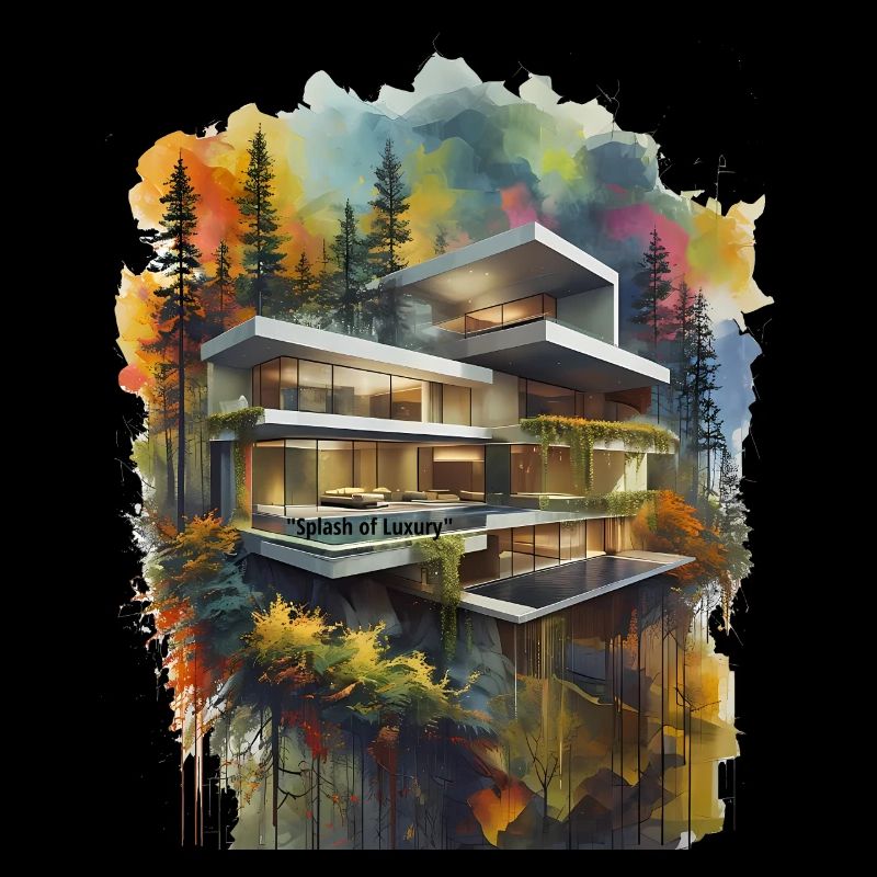 Villa de luxe aquarelle dans la forêt