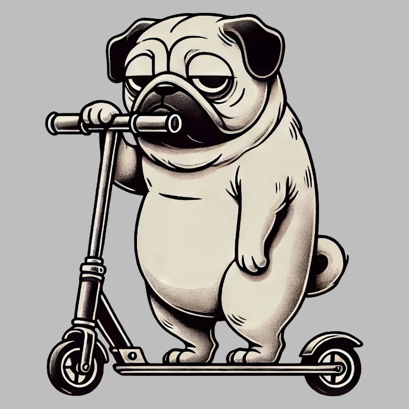 Lustiger Mops Roller Scooter Kickroller Grumpy