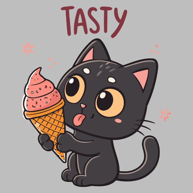 Chat gourmand et cornet glacé