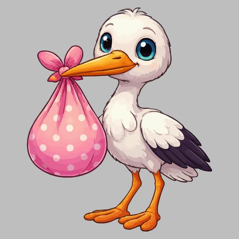 Cuddly pelican with pink bundle