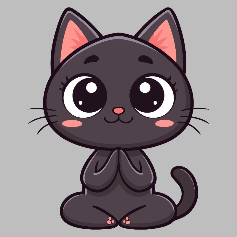 Cute black cat praying