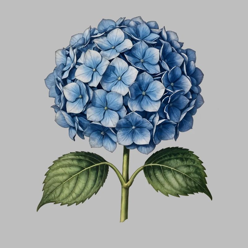 Illustration engraving of a blue hydrangea
