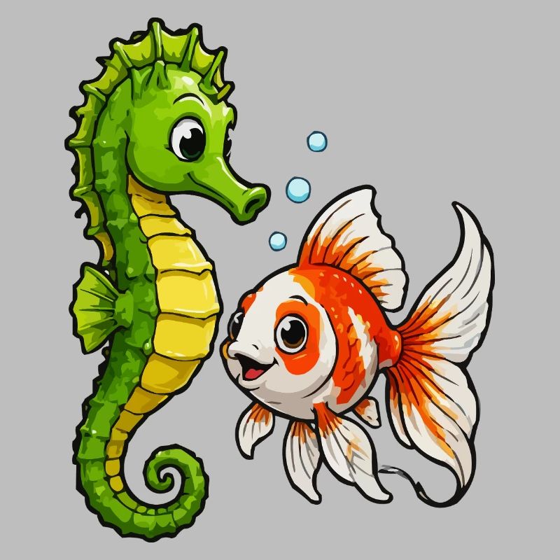 Unterwasserfreunde Seepferdchen Goldfisch
