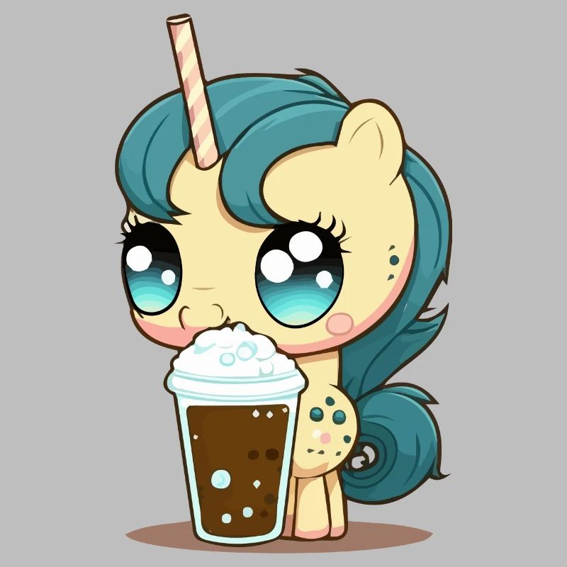 Licorne boit bubble tea kawaii anime
