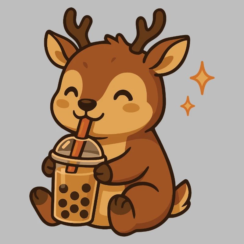 Hirsch mit Bubble Tea kawaii Hirsch