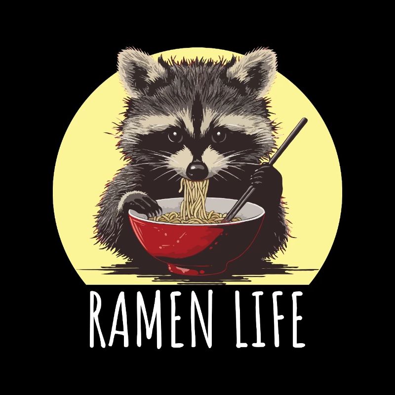 Waschbär mit Nudeln Ramen kawaii 