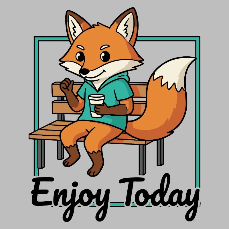 Renard sur le banc avec un sweat à capuche café