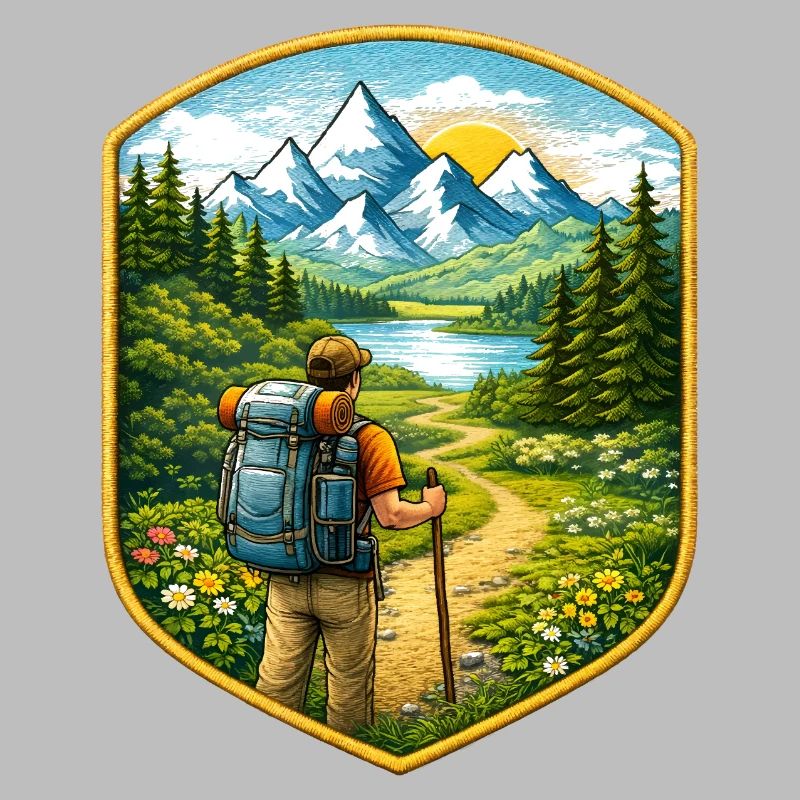 Wanderer Patch mit Berglandschaft 