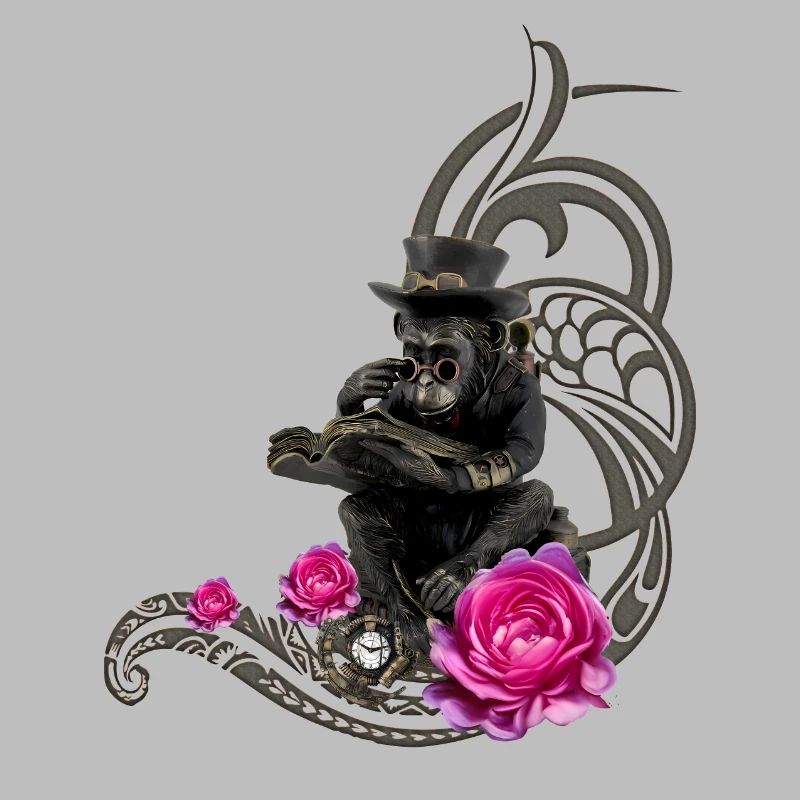Lustiger Steampunk-Affe liest ein Buch