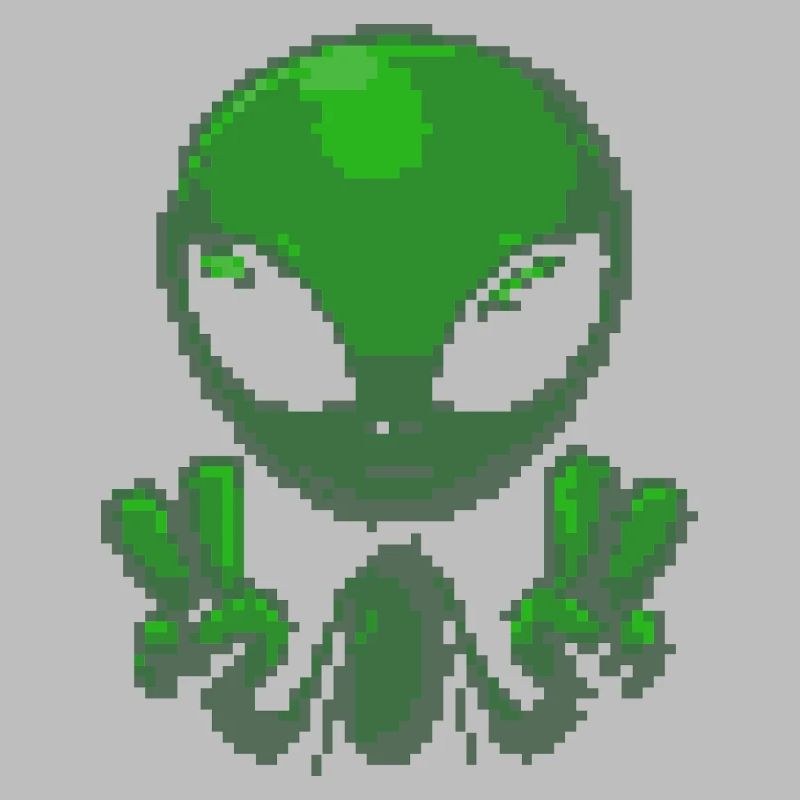 Pixel grünes Alien-Friedenszeichen