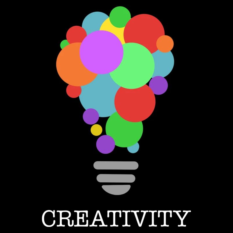 CREATIVITY lightbulb with white print