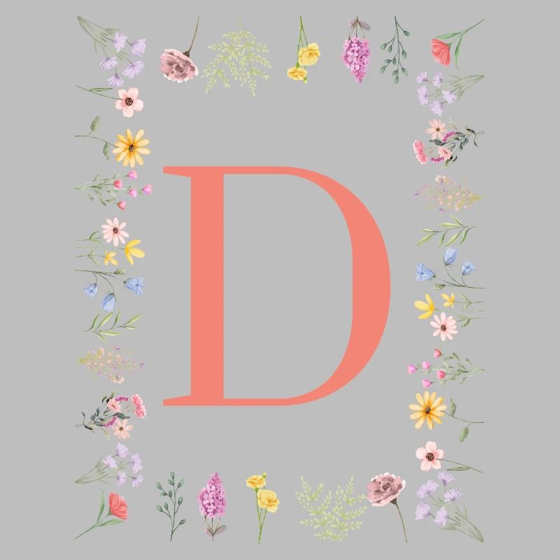 Florale Initialen "D", Buchstaben Monogramm 