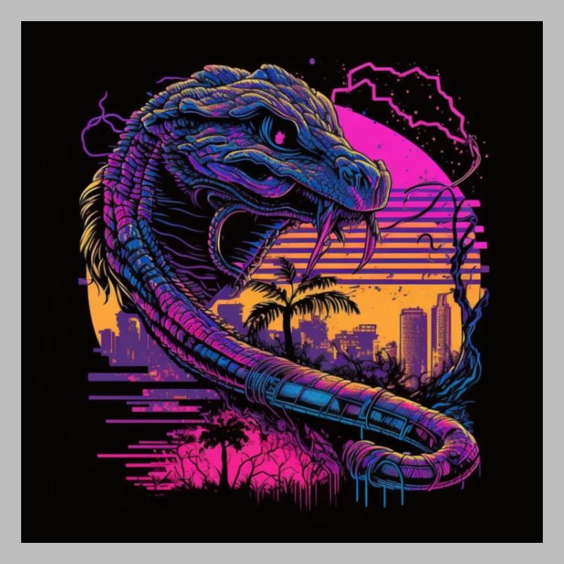 Kamel mit Neonfarben, Synthwave / 80er Jahre