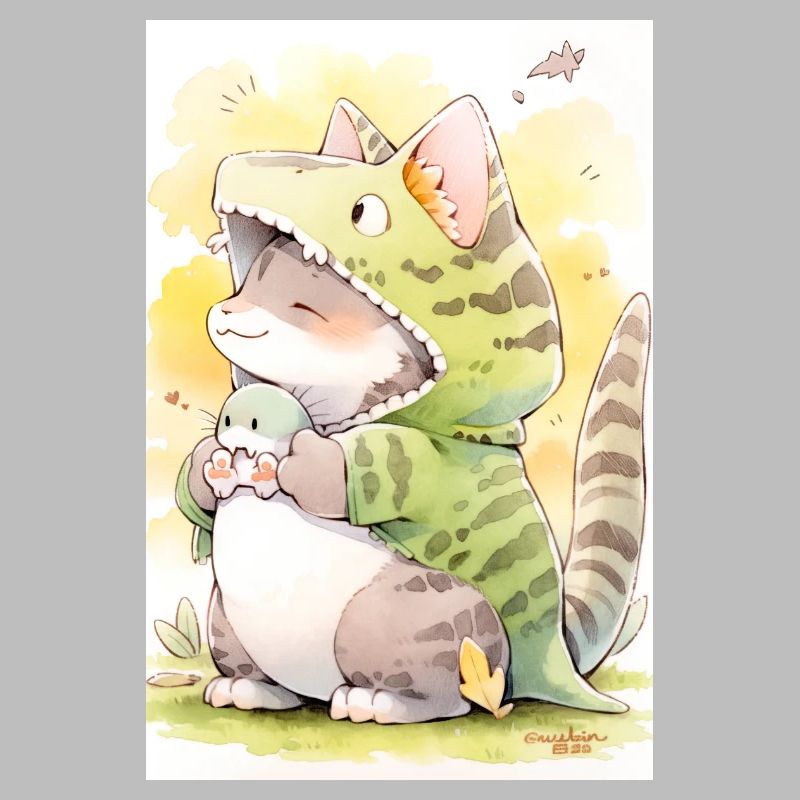 Dino Kitty: Adorable dessin d’un chat d’anime mignon