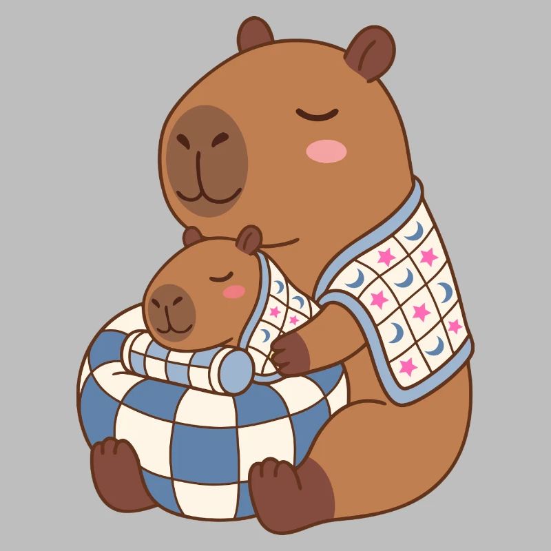 Erster Muttertag, Baby Capybara auf einem Sitzsack