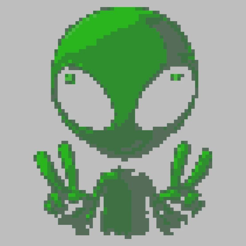 Pixel grünes Alien-Friedenszeichen
