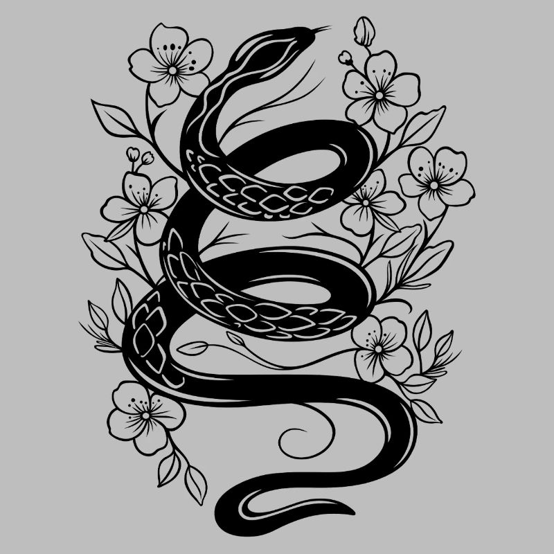 Snake with cherry blossoms in spring