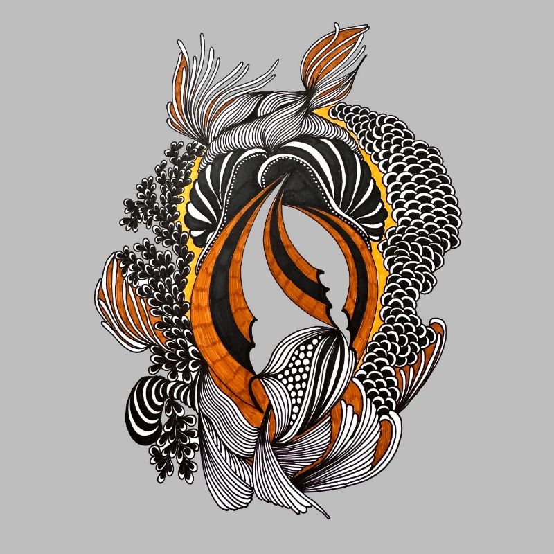 Orange Black Abstract Feather Pattern