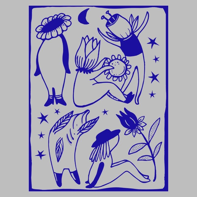 Figures de danse au clair de lune dans la forêt étoilée