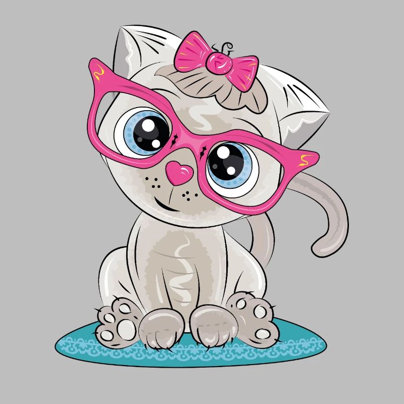 Kätzchen mit rosa Brille und Schleife