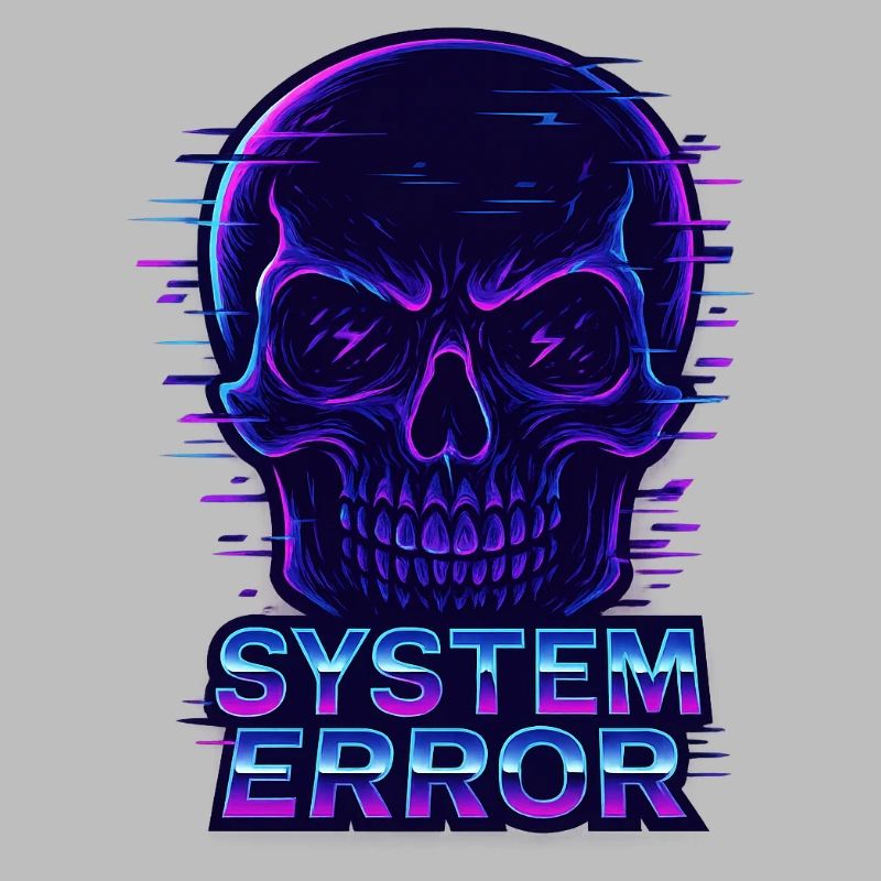 Neon Glitch Skull with System Error Text