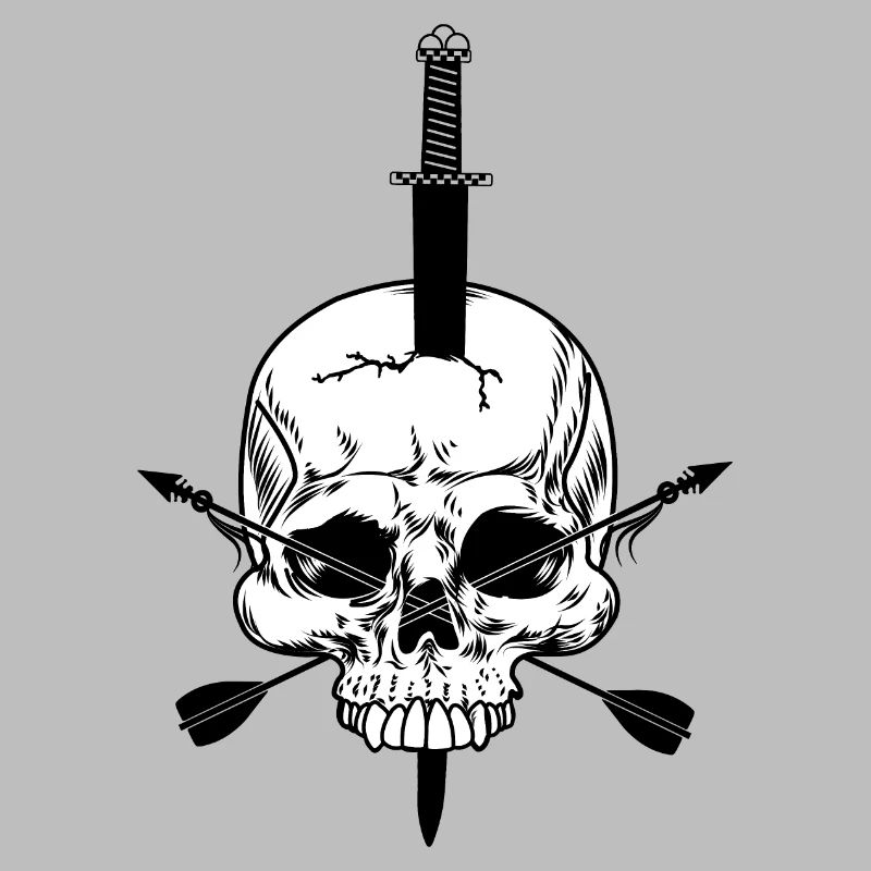 Crâne blanc percé d’épée et de deux sangs