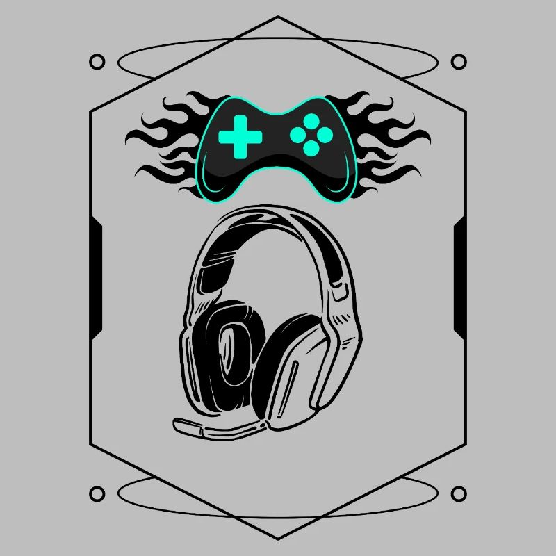 Futuristischer flammender Controller und Gaming-Headset