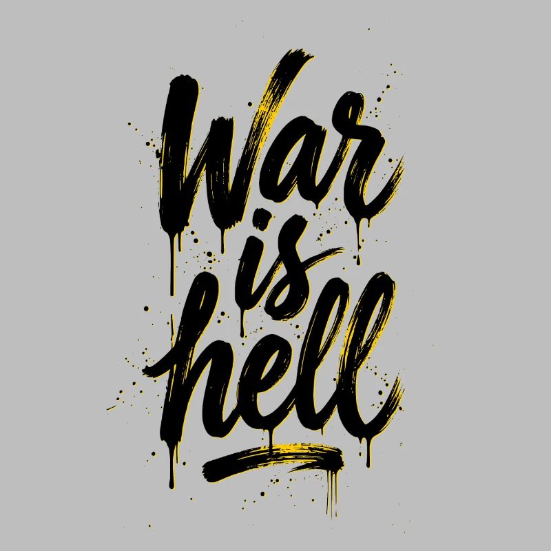 Yellow Graffiti Brush Script on Black War is hell