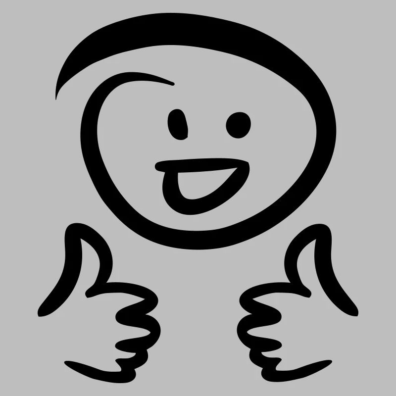 Face laughs, shows two thumbs up. Emoticon.
