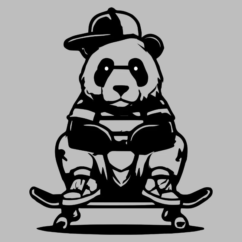 Panda auf Skateboard mit Cap