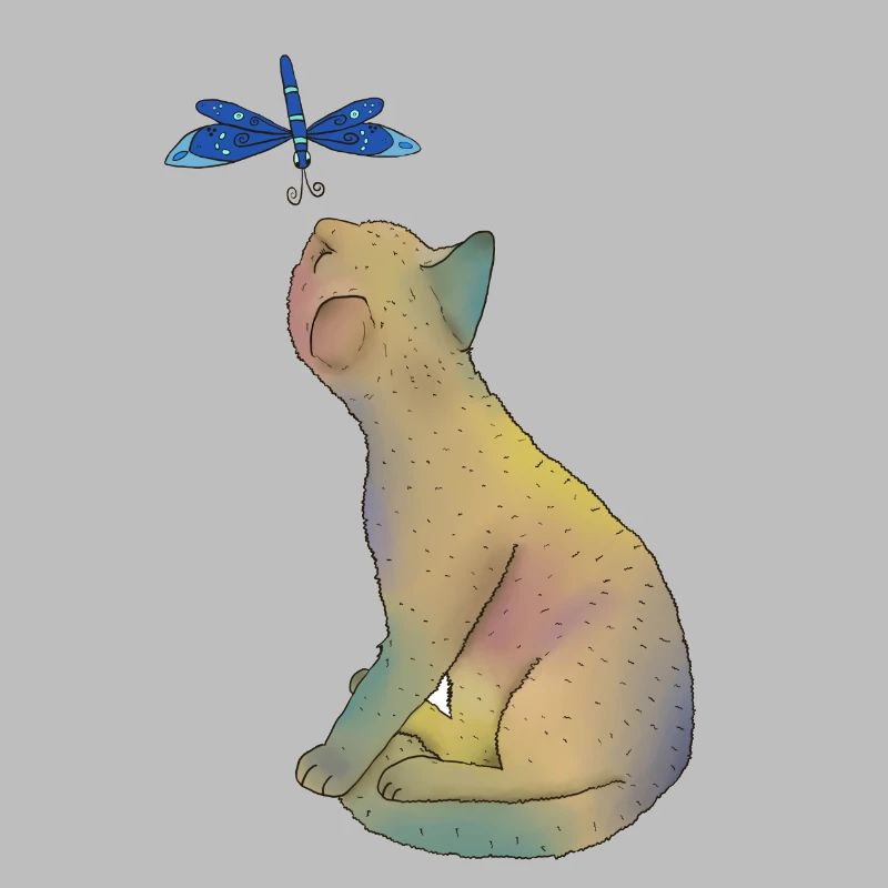 Katze mit blauer Libelle