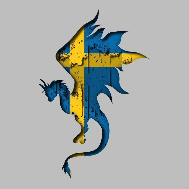 Drapeau de la Suède - Suède - Silhouette de dragon