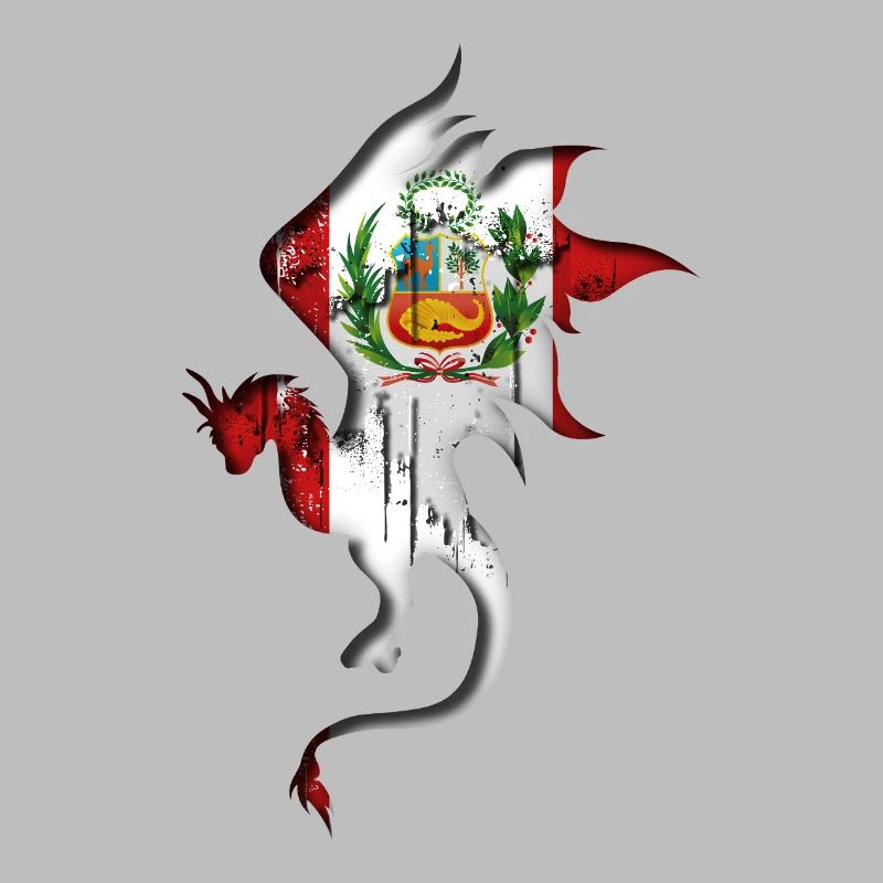 Drapeau du Pérou - Pérou - Silhouette de dragon