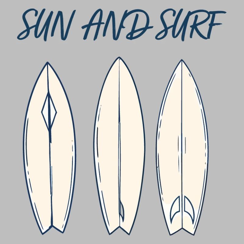 Conception vintage de planche de surf Sun and Surf