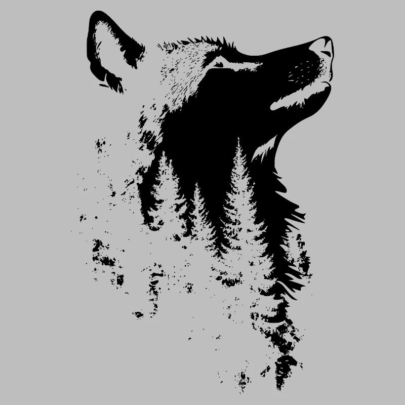 Silhouette de forêt de visage de loup