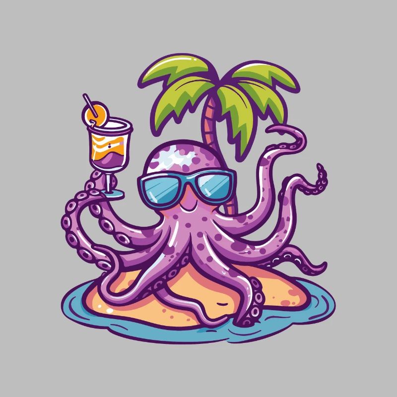 Oktopus Sommer Strand Comic