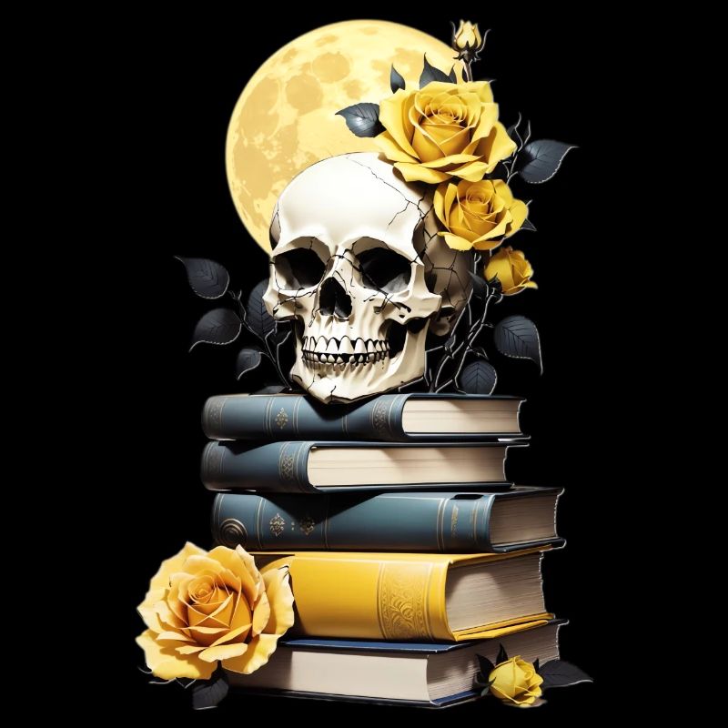 Bücherstapel mit Schädel
