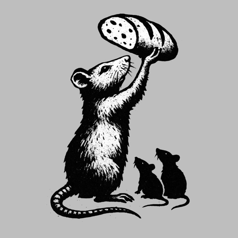 Rat soulevant une miche de pain – illustration graphique