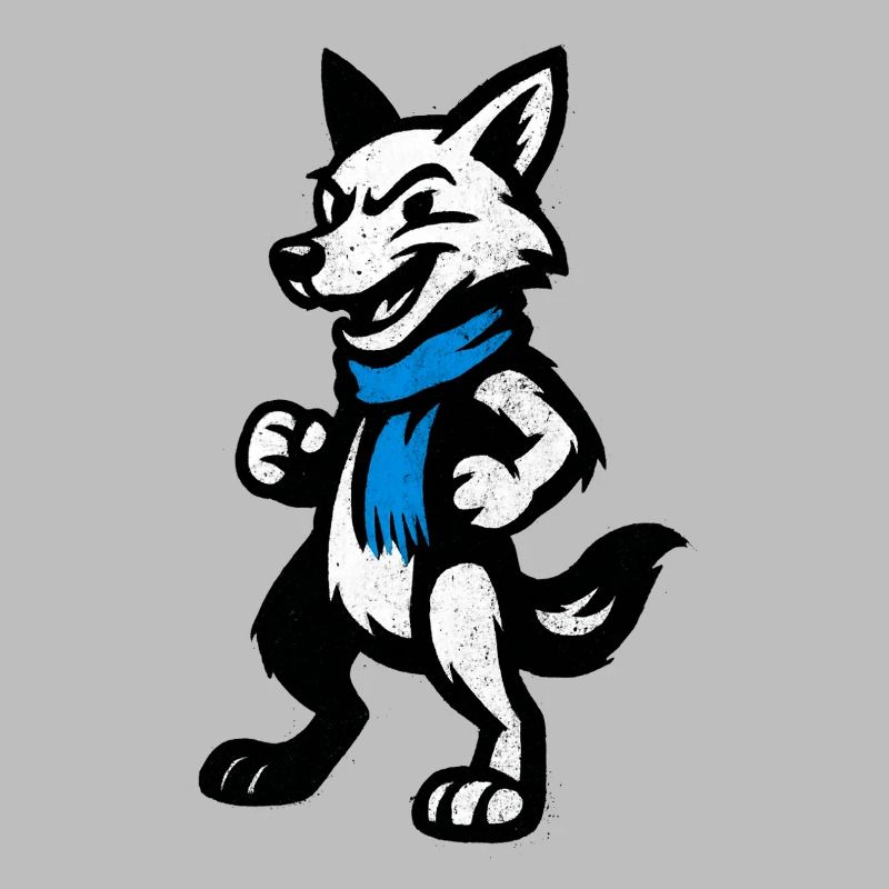 Wolfsheld mit blauem Schal