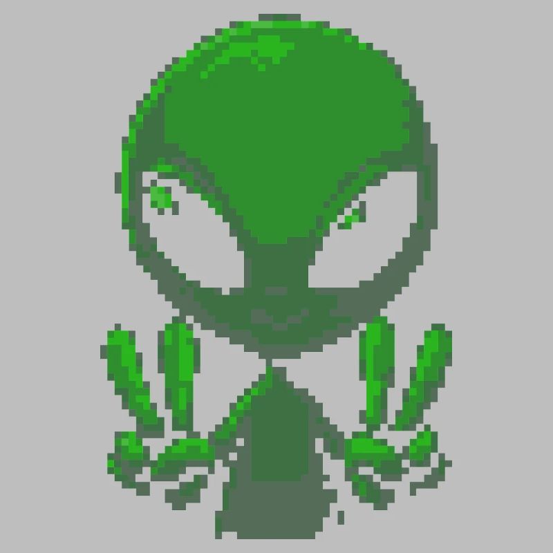 Pixel grünes Alien-Friedenszeichen