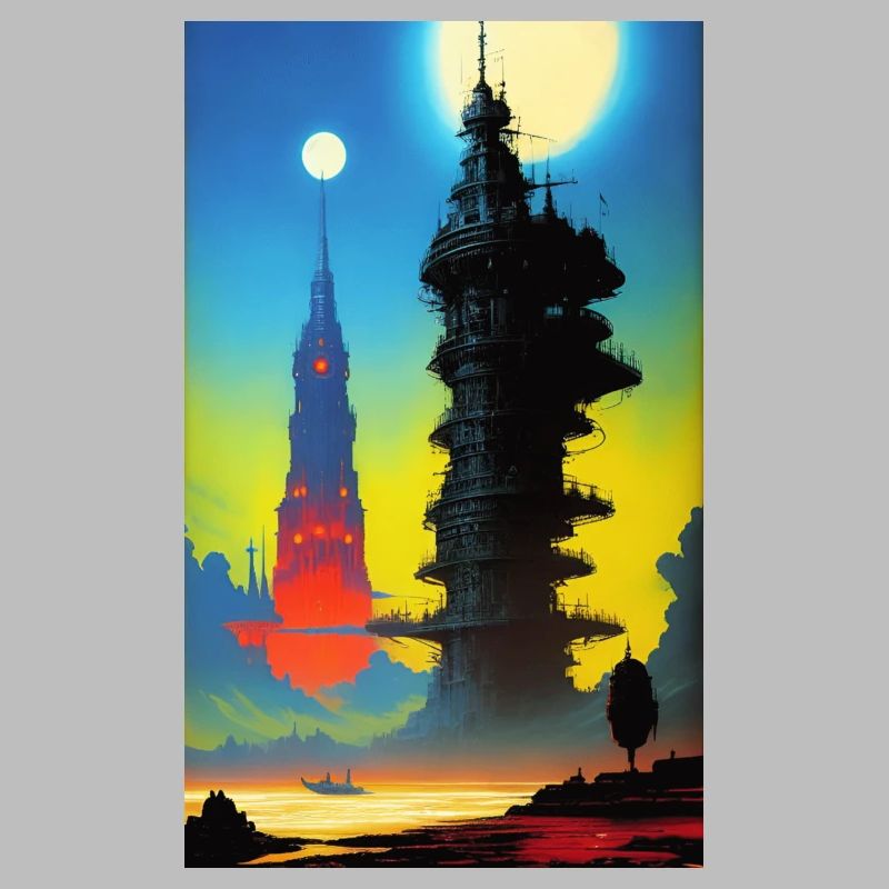 Futuristic skyline with moonlight