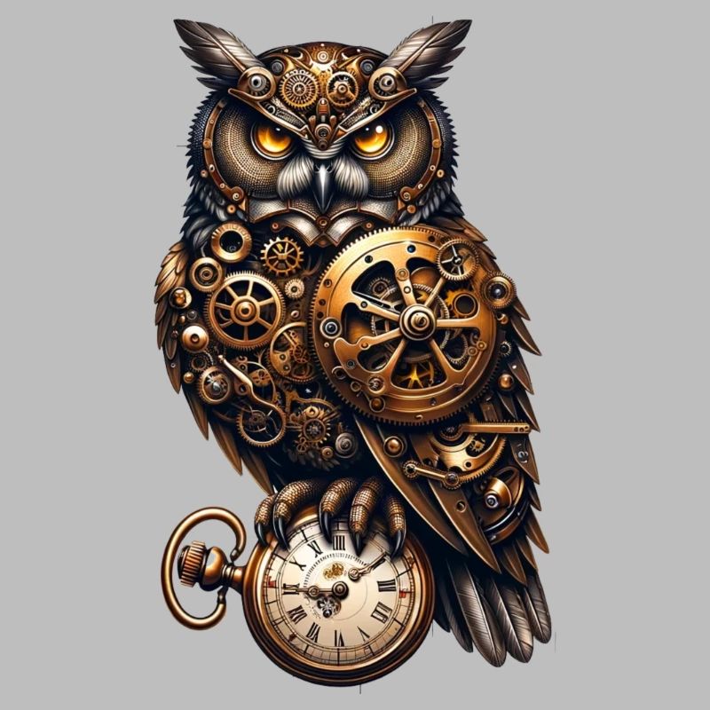 Clockwork Sentinel: Steampunk-Eule mit Getriebe