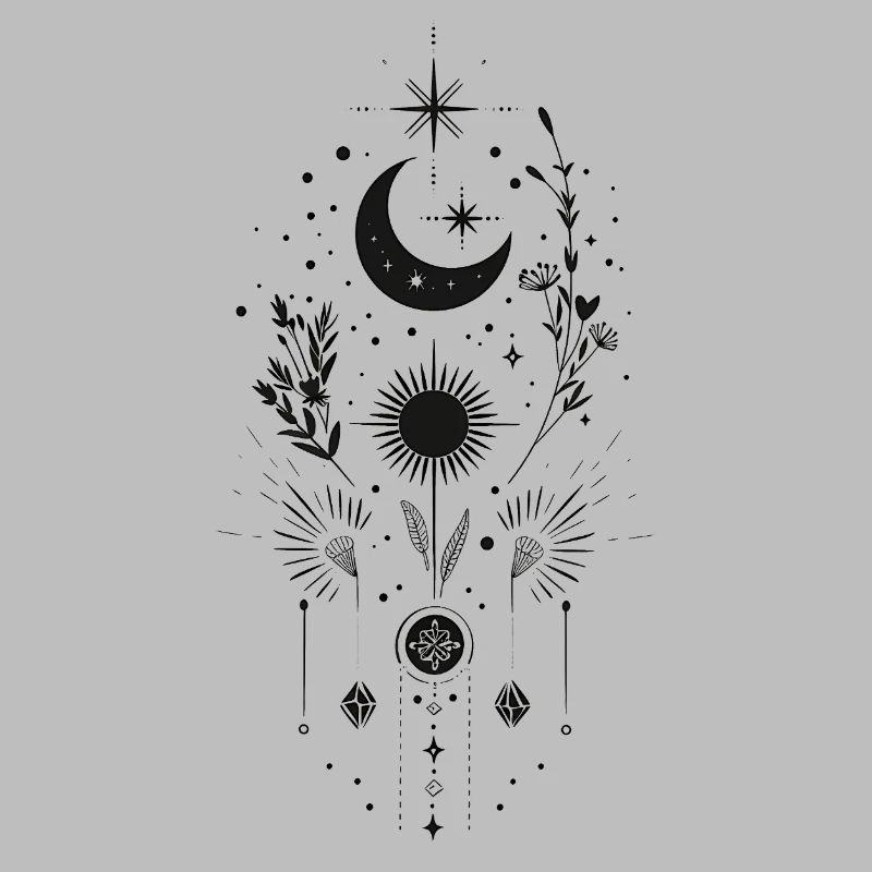 Boho Moon & Sun – Conception d’art de lignes mystiques
