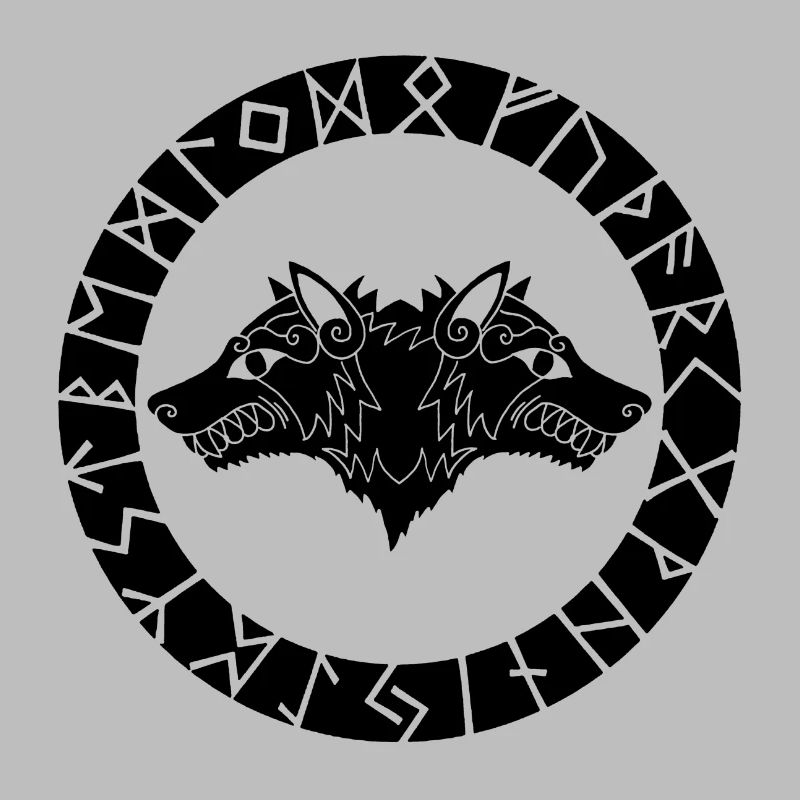 Two-headed black Viking wolf