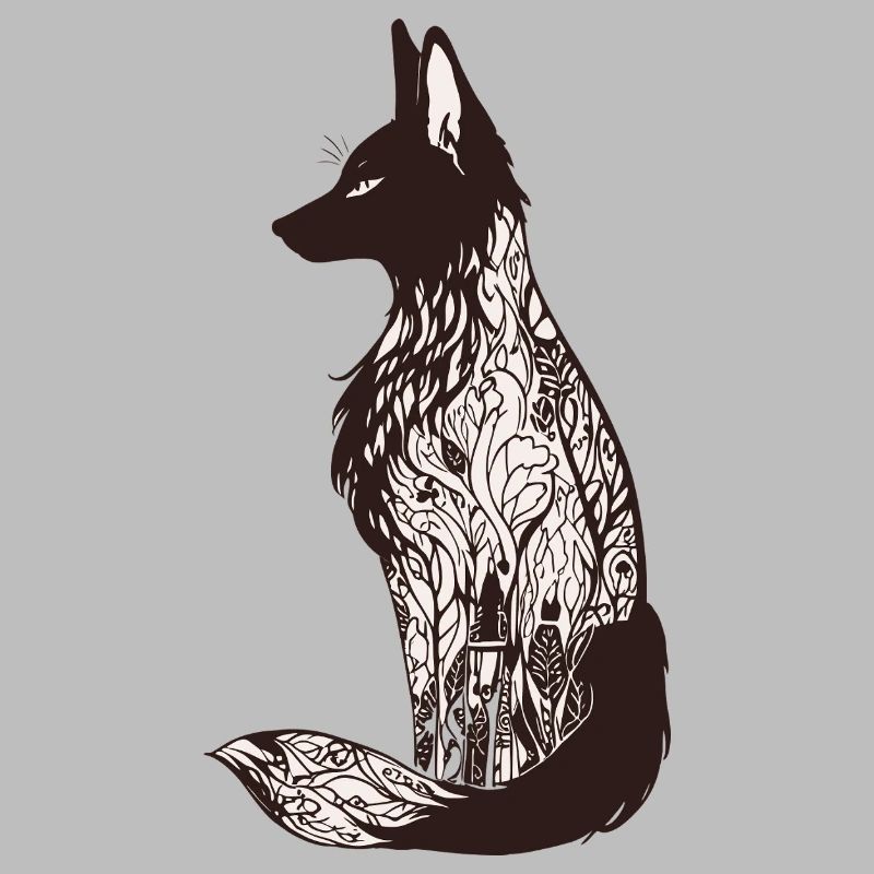 Intricate Fox Silhouette with Floral Patterns
